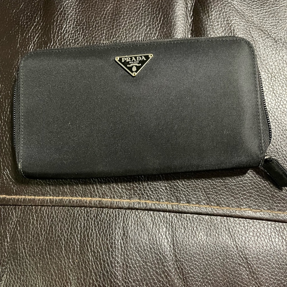 PRADA - PRADA BLACK NYLON LONG ZIPPY WALLET W/COA!